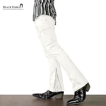 THEREDTHREADブーツカットパンツ　ブラック×ホワイトSサイズ フレアパンツ メンズ スラックス センタープレス ブーツカット
